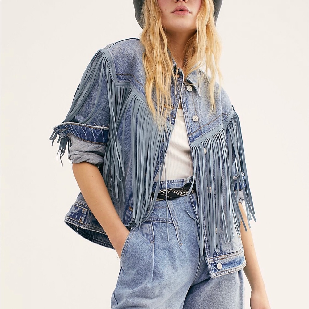 FP western fringe denim jacket. Never worn!